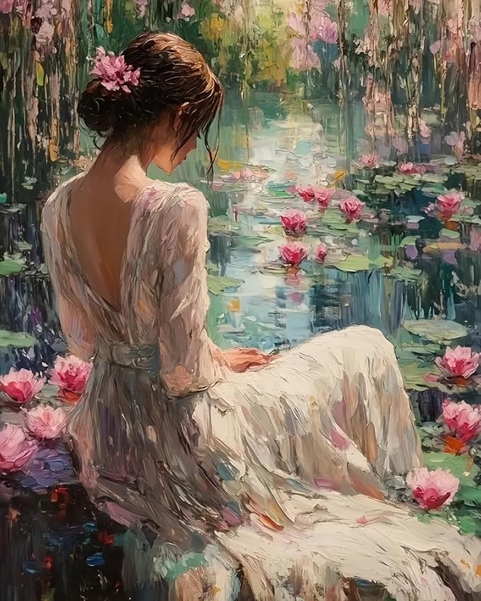 5DDIYART Lotus Woman Paint by Numbers for Adults Beginner, Paint by Number Kits on Canvas, Easy Acrylic Painting Home Wall Decor 16x20 inch