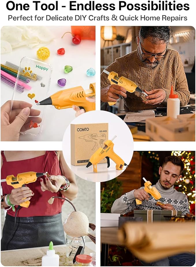 Hot Glue Gun with 100 Sticks(140 x 7mm), 20W Fast Preheating Mini Hot Glue Gun and Sticks Set for School Crafts DIY Arts and Quick Home Repairs, A02 - Yellow