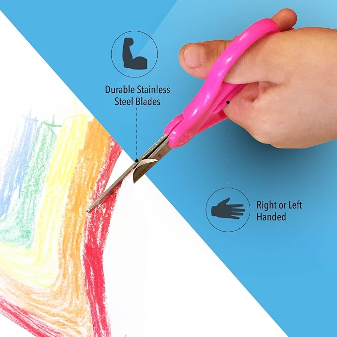 Westcott Right & Left-Handed Scissors For Kids - Back to School Essentials, Classroom Must Haves, Art Supplies - 5-Inch Pointed Safety Scissors - Assorted Colors - 1 Pack (13131)