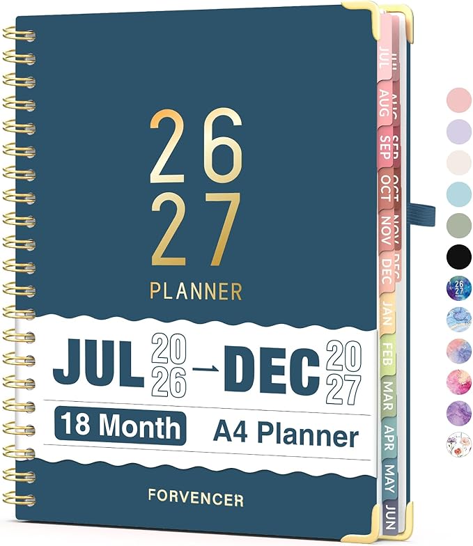 Jul 2026 - Dec 2027 Planner, Forvencer 18 Month Academic Planner 2026-2027, 8.5" x 11", Calendar Planner Weekly and Monthly, Daily Agenda Book, School Supplies for Student Teacher, A4, Navy Blue