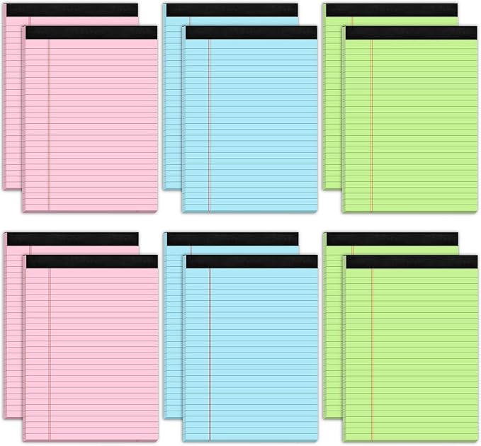 Zaviko 12 Pack Colored Legal Pads 8.5 x 11, Colored Note Pads 8.5 x 11 Wide Ruled Note Paper 8 1/2 x 11, Writing Pads 8.5x11 Colored Notepads, Colorful Legal Pads 8.5x11 Paper Pads, 30 Sheets/Pad