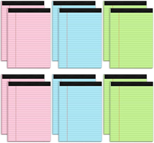 Zaviko 12 Pack Colored Legal Pads 8.5 x 11, Colored Note Pads 8.5 x 11 Wide Ruled Note Paper 8 1/2 x 11, Writing Pads 8.5x11 Colored Notepads, Colorful Legal Pads 8.5x11 Paper Pads, 30 Sheets/Pad