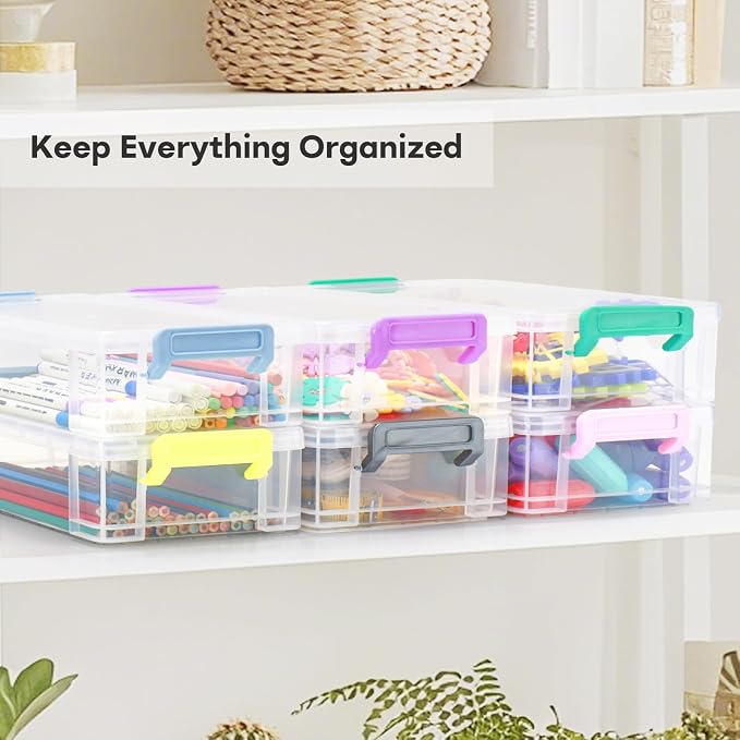 Large Plastic Clear Hart Pencil Box Case For Crayons, Markers, Art Supplies | Hard Pen Case Box With Secure Lid,Stackable Kids Boy Girls Storage Organizer Box For School Classroom Office(Grey)