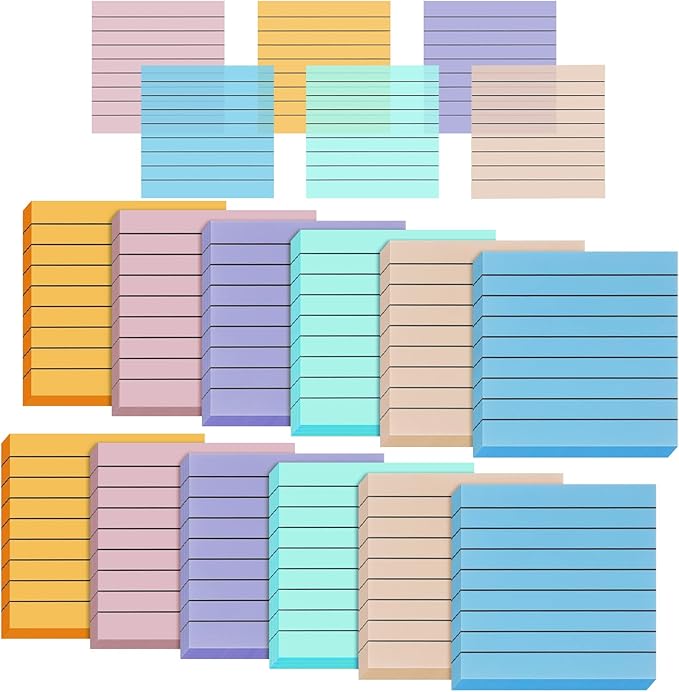 Yinder 24 Pack 720 Sheets Transparent Sticky Notes Translucent Clear Lined Self Sticky Notes for Bible Tabs, Book Tabs, Office School Supplies(3 x 3 Inch,Macaron Color)