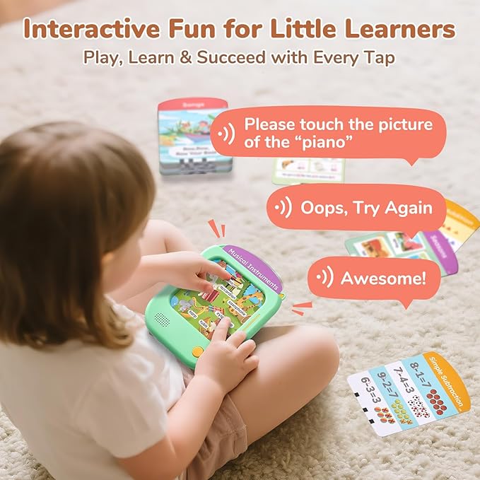 JoyCat Kids Learning Tablet, Learn to Read with 156 Pages, 600+ Words, 40+ Themes, 100+ Interactive Games, Phonics Talking Flash Cards, Screen-Free Toddler Learning Toys Gifts for 2-6 Year Old