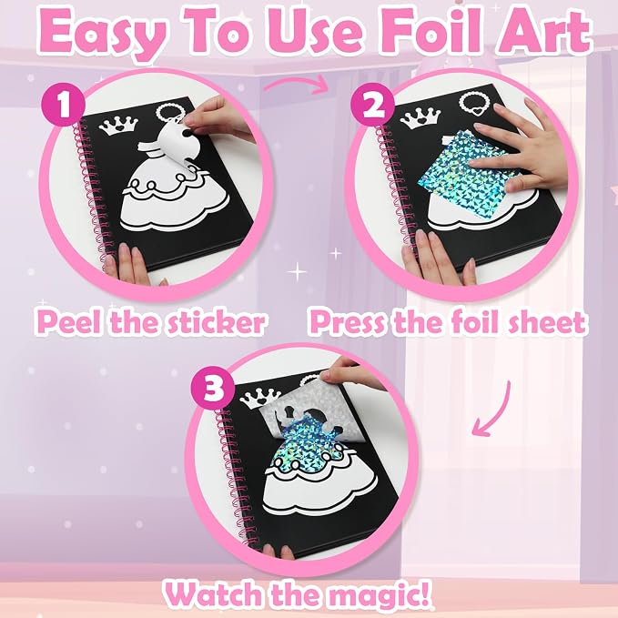 FUNNYB&G Mess-Free Foil Art Craft for Girls Ages 4-10, Kids Birthday Gift