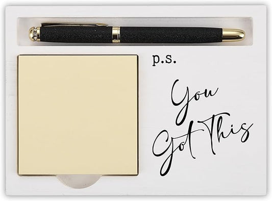 Inspirational Note Pad Holder Desk Organizer, p.s. You Got This Wooden Sticky Note Tray, Office Gifts for Women Men, Motivational Quote Teacher Coworker Appreciation Gift, Back to School - FTB320