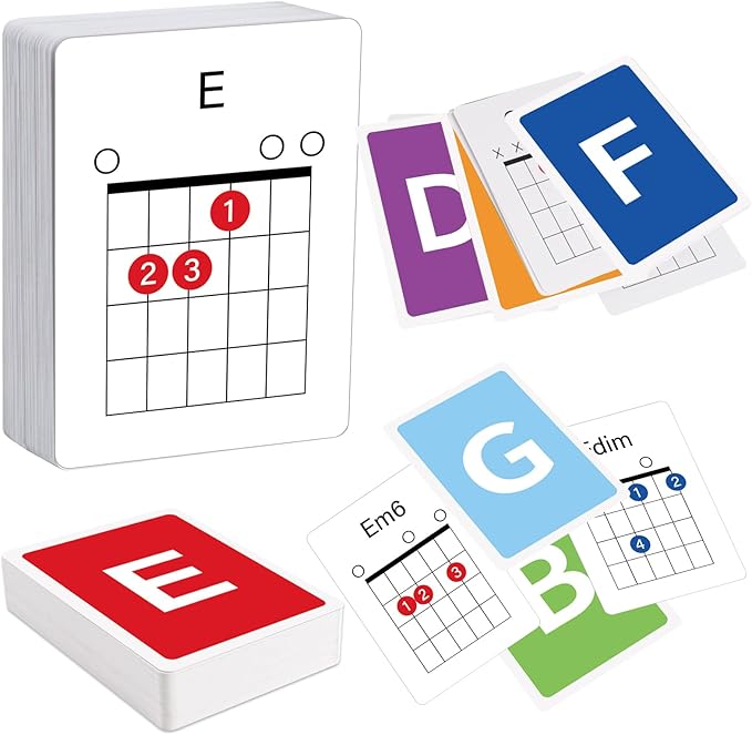 Guitar Chord Flashcards - 56Pcs Acoustic & Electric Guitar Learning Cheat Sheets - Learn Essential Chords Quickly & Easily | Perfect for Beginners and Professionals