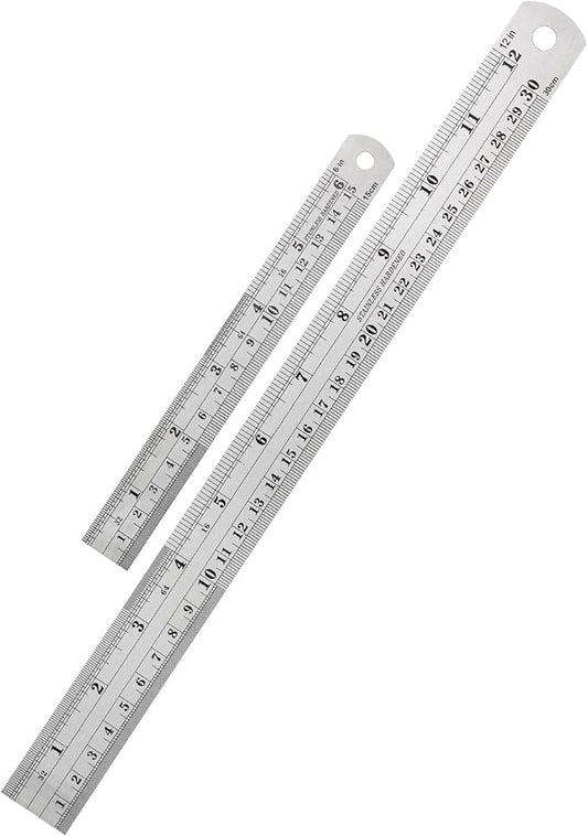 Mr. Pen- Metal Straight Edge Ruler, 2 Pack, 6" and 12", Silver, Stainless Steel Ruler Set, Imperial & Metric Measurements for Drawing, Home, Office, Engineering