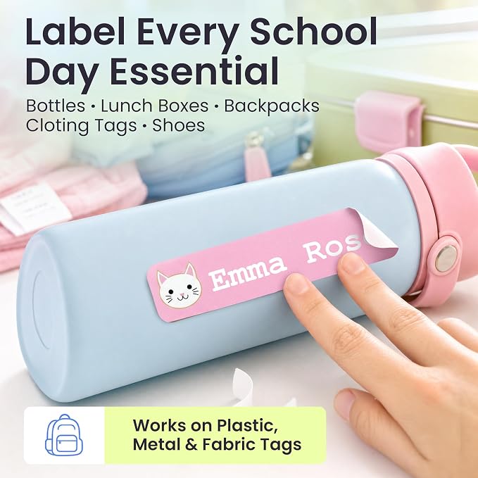 Label Daddy Personalized Name Labels for School, Cat Design | Waterproof Name Tags for Kids, Washable Custom Daycare Labels, Clothing, Lunch Boxes, Water Bottles and More, 128 Ct & 256 Ct