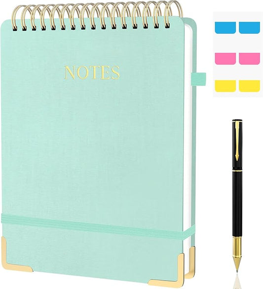 Aesthetic Top Spiral Notebook, A4 Large Linen Hardcover Top Bound Steno Pads, 240 Pages 100gsm Thick Lined Paper Left Handed Notebook Journal for Work, School, Church Writing - Green, 8.5" x 11"