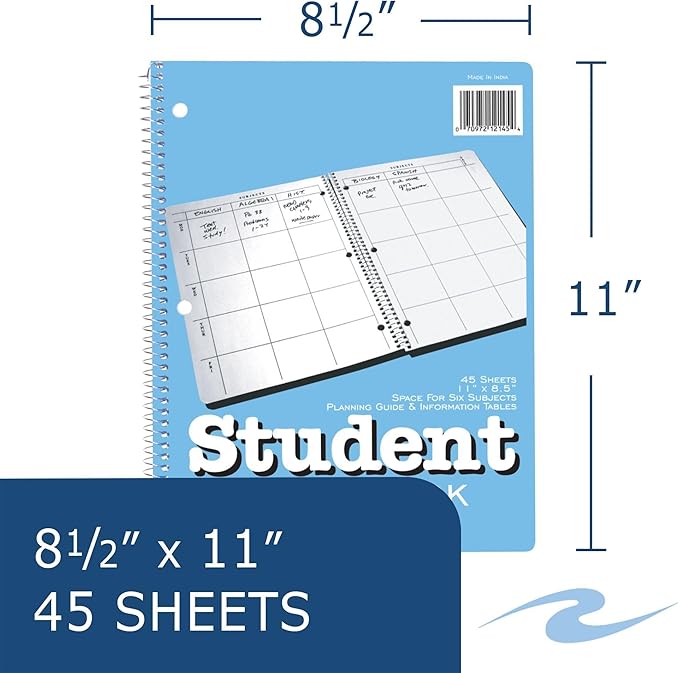 Roaring Spring Student Plan Book, 40-Weeks: Six-Subject Day, Blue/White Cover, (100) 11 x 8.5 Sheets