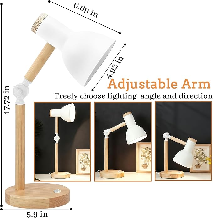 LED Desk Lamps for Home Office, Table Lamp with Adjustable Swing Arm 3 Color Modes Reading Light, Living Room Bedroom Room Lighting Bedside Table Lamps Home Decoration, with E27 Bulb (White lamp)