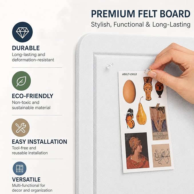Felt Bulletin Board for Wall 72" x 48" Unfolded Size, Large Frameless Felt Pin Board, Soft Cork Board Alternative for Office, Home Planning, Notes, Photos & Wall Decor, Foldable Shipping, Easy Install
