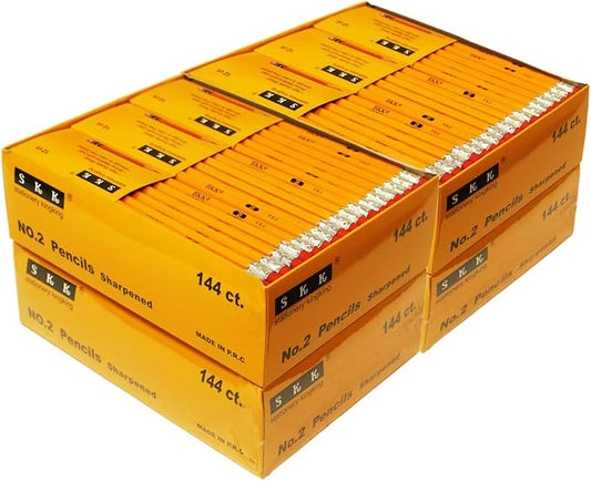 SKKSTATIONERY 576 Count Pre-sharpened #2 Pencils with Erasers – Bulk Yellow HB Lead Pencils for Classroom, Office & Back to School, 4 Boxes of 144 – No.2 Pencil Set