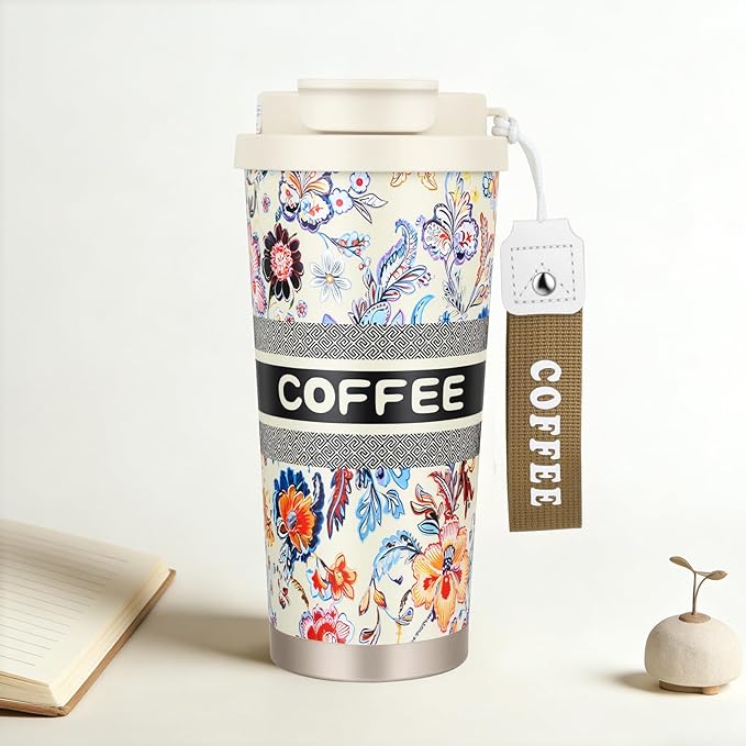 Stainless steel insulated Tumbler Portable leak-proof coffee mug 18oz sports water Bottle suitable for car cup holder BPA-free insulated water bottle for sports，school，travel，Colorful white