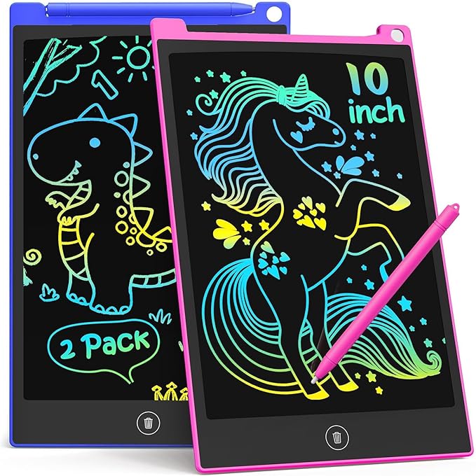 TECJOE 10 Inch 2 Pack LCD Writing Tablet, Colorful Doodle Board Drawing Tablet for Kids, Kids Travel Learning Toys Christmas Birthday Gifts for 3 4 5 6 7 8 Year Old Boys and Girls Toddlers