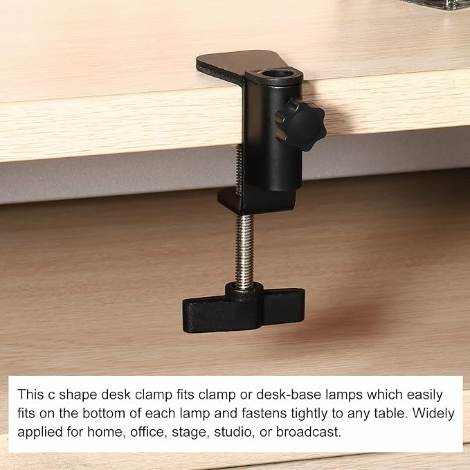 PATIKIL 0.49" Hole Dia. Desk Clamp, 2 Pcs Universal C-Clamp Base with Adjustable Screw for Microphone Mic Arm Table Lamp Mount Holder, White