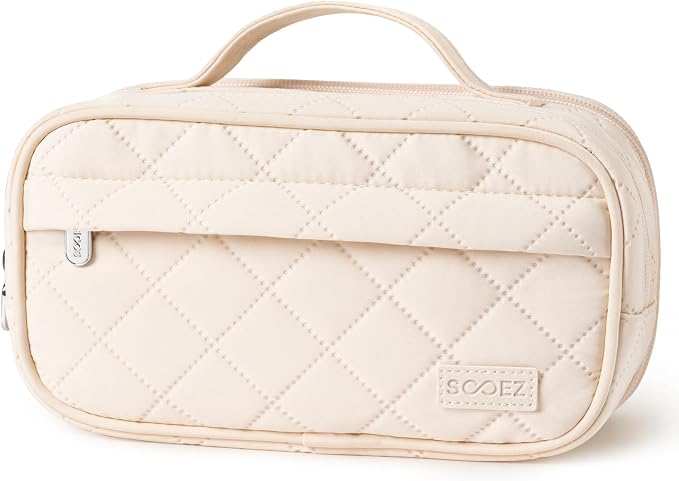Sooez Large Pencil Case, Pencil Pouch with Handle, Pen Bag Marker Organizer | Soft Quilted, 7 Compartments, Wide Opening, Smooth Sturdy Zippers, Aesthetic Design, School Supplies for Teen Girls & Women