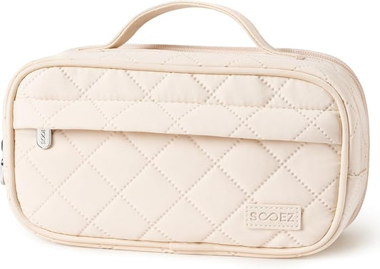 Sooez Large Pencil Case, Pencil Pouch with Handle, Pen Bag Marker Organizer | Soft Quilted, 7 Compartments, Wide Opening, Smooth Sturdy Zippers, Aesthetic Design, School Supplies for Teen Girls & Women