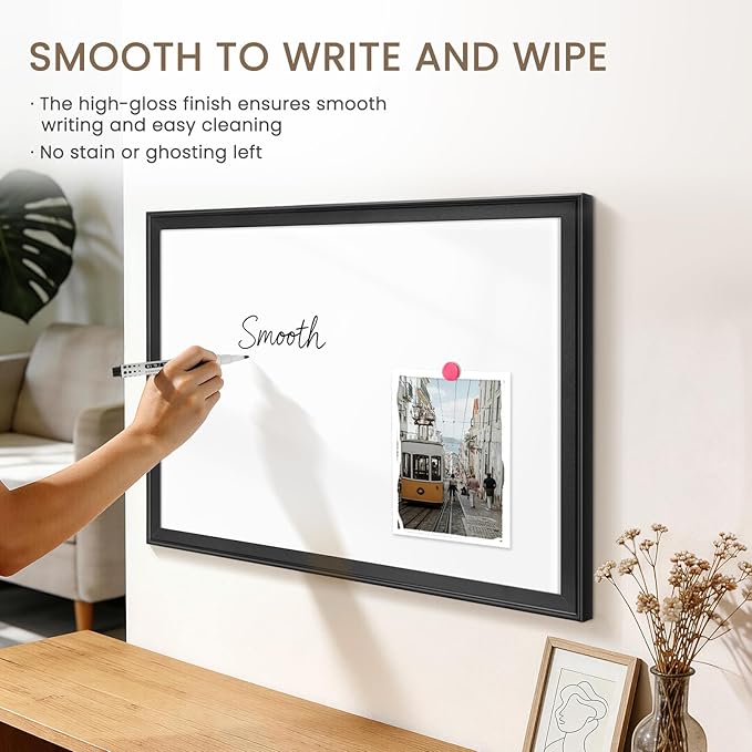 White Board for Wall, 17" x 13" Magnetic Dry Erase Board, Decorative Wooden Frame Whiteboard, Wall Mounted, Aesthetic Writing Board for Home, Office, School - Black