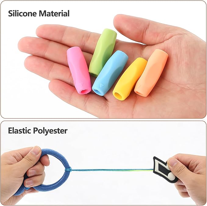 Ergonomic Pencil Grips Silicone Handwriting Training Kit, 6 Pcs Set Pencil Correction Holder with 4 Pcs Elastic Wrist Positioners, Soft Correction Tools for Toddlers Preschoolers Students (Color)