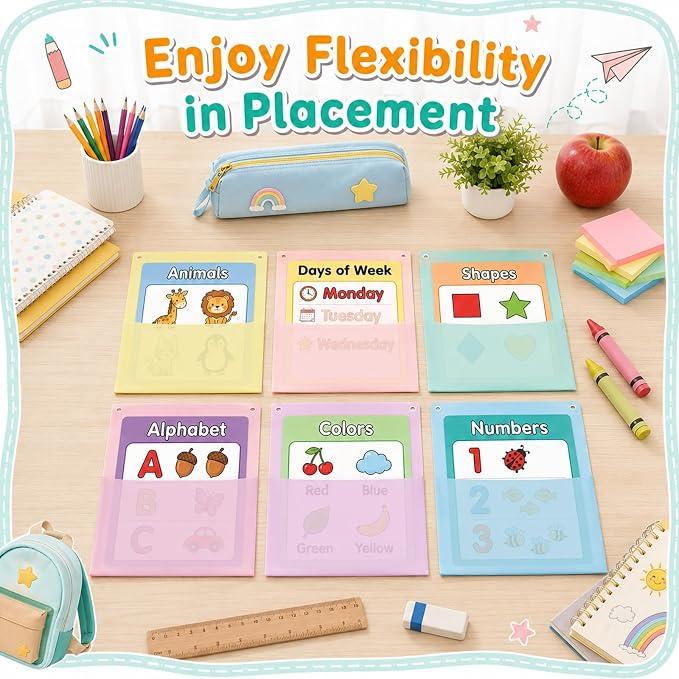 12Pcs Plastic Oversized Wall Pockets 12.6 X 9.4 Inch Hanging Wall File Organizer Hanging File Folders Holder Mail Organizer for Back to School Classroom Home Office Teaching Supplies (Pastel Color)