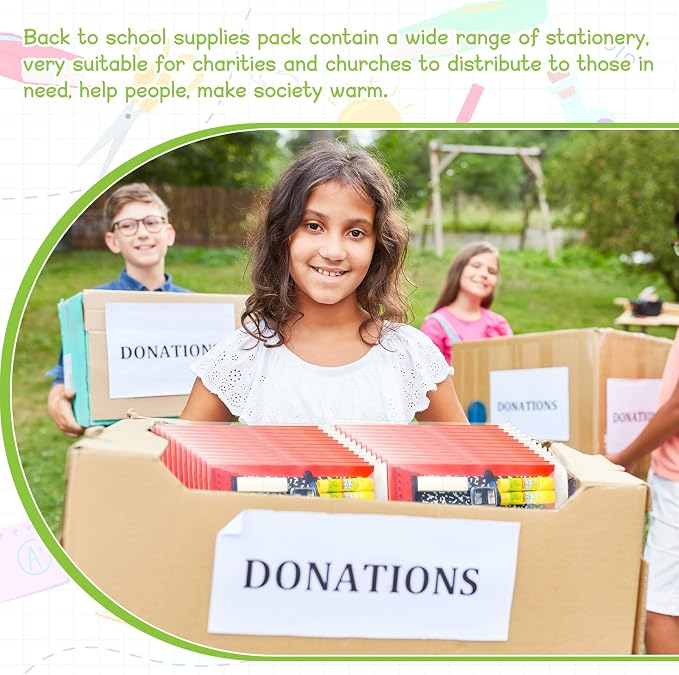 AmazingSpark 24 Sets Back to School Supplies Kit for Students Grade 7-12 Donation Kits Back to School Supplies Bundle Essentials Includes Folder Highlighters Crayons Notebooks Scissors and More
