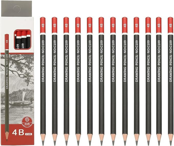 PATIKIL 24Pcs 4B Drawing Pencils for Sketching, Hexagonal Pre-sharpened Sketch Pencils for Drawing Writing Art Sketching Artists Beginners, Red/Black