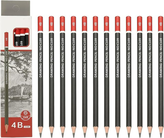 PATIKIL 24Pcs 4B Drawing Pencils for Sketching, Hexagonal Pre-sharpened Sketch Pencils for Drawing Writing Art Sketching Artists Beginners, Red/Black