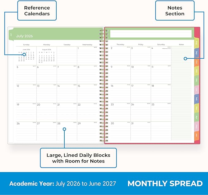Blue Sky 2026-2027 Weekly and Monthly Academic Year Teacher Lesson Planner Calendar, July 2026 - June 2027, 8.5" x 11", Flexible Cover, Wirebound, Laminated Tabs, Storage Pocket, Apple Sketch
