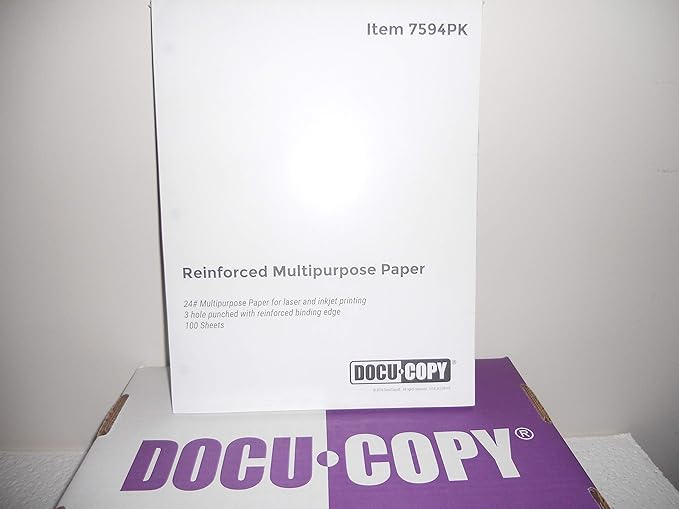 7594 Reinforced Premium Multipurpose Copy Paper 24lb 8.5" x 11" 3 Holes 1 Pack/100 Sheets