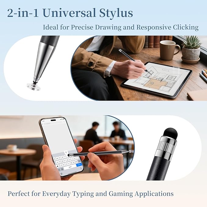 ChaoQ 2-in-1 Stylus Pen for Touchscreen, 6pcs High Sensitivity and Precision Stylus Pens for iPad iPhone Android Suitable for All Touch Screens (Black)