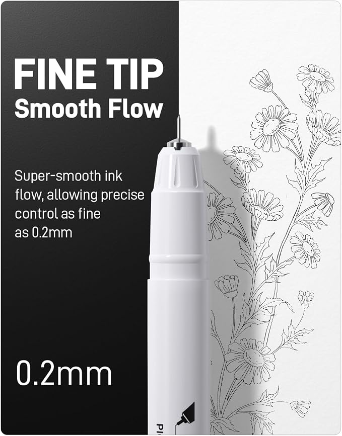 JusArt Micro Fineliner Pens, 6 PCS 0.2MM Black Fine Line