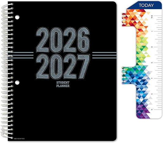 Global Datebooks 2026-2027 Middle & High School Student Planner 7" x 9" - Dated Weekly & Monthly Academic Planner w/Ruler/Bookmark & Stickers, Ideal for Homework, Matrix Style, Triple Stripe