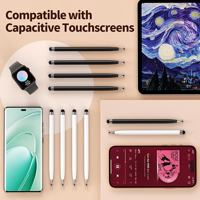 10 PCS Stylus Pen for Touchscreen, Lightweight 2 in 1 Dual-Tip Design, for Drawing, Note-Taking & Gaming, Stylus Pen for iPad, iPhone, Android Tablets Capacitive Touch Screen
