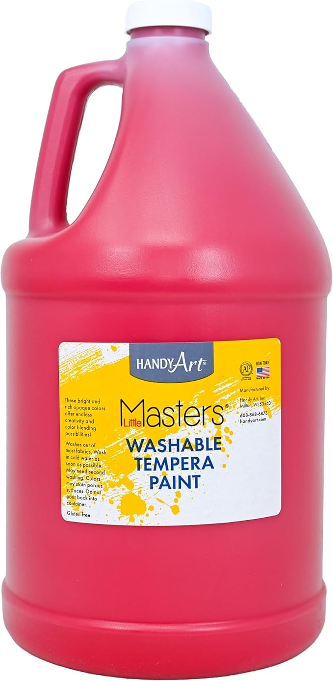 Handy Art Little Masters Washable Tempera Paint, Red, Gallon 128 oz Bottle, Bright & Mixable, High Opacity, Washable Colors for Classroom, Students, Kids, Safe & Non-Toxic, Made in USA