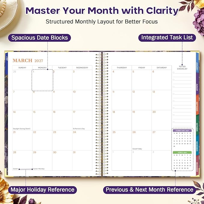 Planner 2026-2027, 8.5" x 11" Academic Planner Jul 2026 - Dec 2027, 18 Month Planner Weekly and Monthly, Hardcover Calendar Planner with Large Laminated Tabs, No Bleed Paper, Pockets for Women Teacher