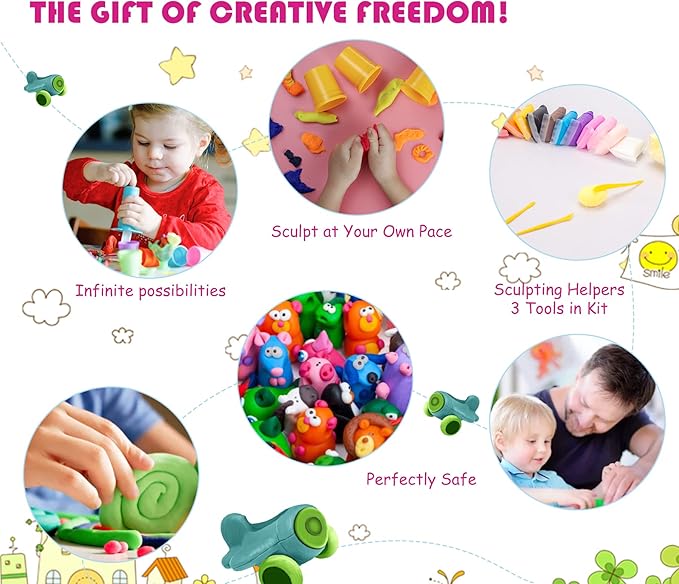 Air Dry Modeling Clay Kit - 24 Colors with 3 Sculpting Tools - Magic Foam Clay for Kids & Adults - DIY Molding Gift for Boys & Girls