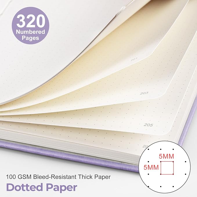 EMSHOI Dotted Journal Notebook, 320 Pages, A5 Size (5.7'' x 8.3'')