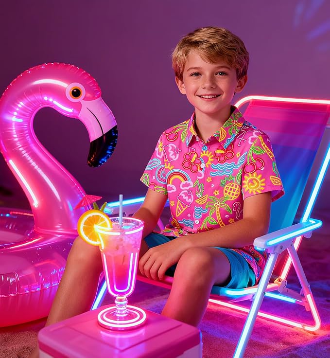 Enlifety 2-10T Kids Hawaiian Shirt Boys Short Sleeve Button Down Shirts Hawaii Summer Casual Blouse