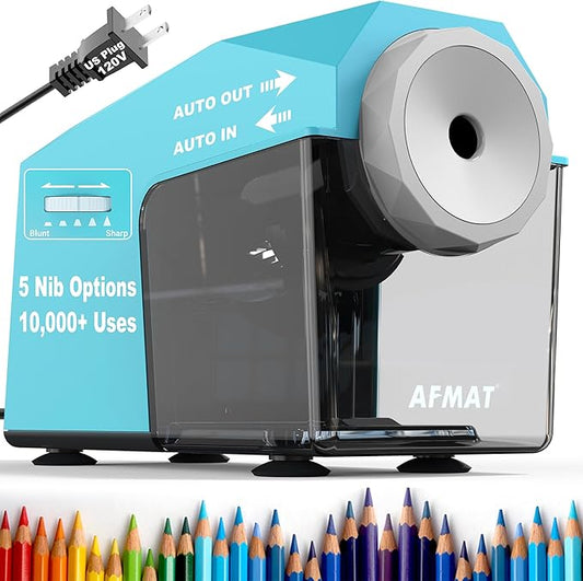 AFMAT Electric Pencil Sharpener, Fast & Hands-Free, 10K+ Uses, 5 Nibs, Fully Automatic Pencil Sharpener for Classroom, Heavy Duty Sharpeners for No.2/Jumbo/Colored Pencils (φ6.5-10.5mm) US Plug(120V)