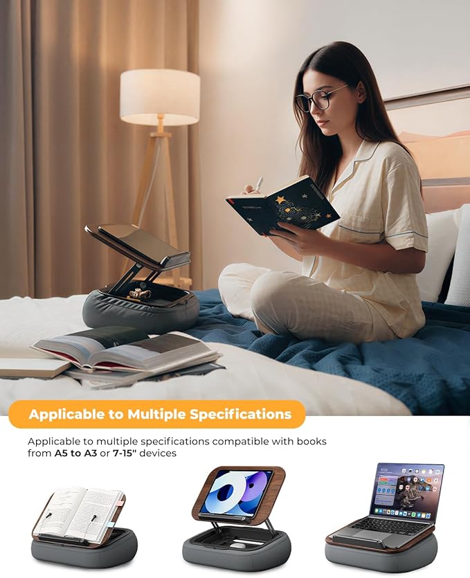 SupeDesk Lap Beanbag Book Stand with Storage, Adjustable Reading Pillow for Bed & Desk, Multi-Angle Book Stand Pillow Holder, Hands-Free Lap Reading Stand for Book,iPad, Tablet, Book Lover Essential