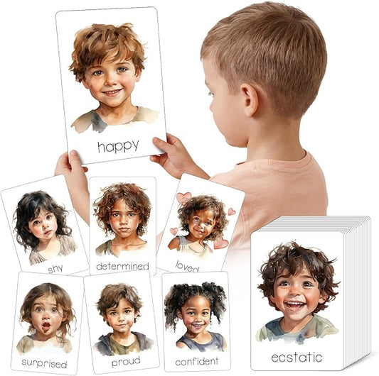 Foilswirl 29 Pcs Emotions Flashcards Feeling Photo Cards for Toddlers Kindergarten Preschool Prep Gouache Painting Emotion Aba Therapy Materials Back to School Birthday Gifts