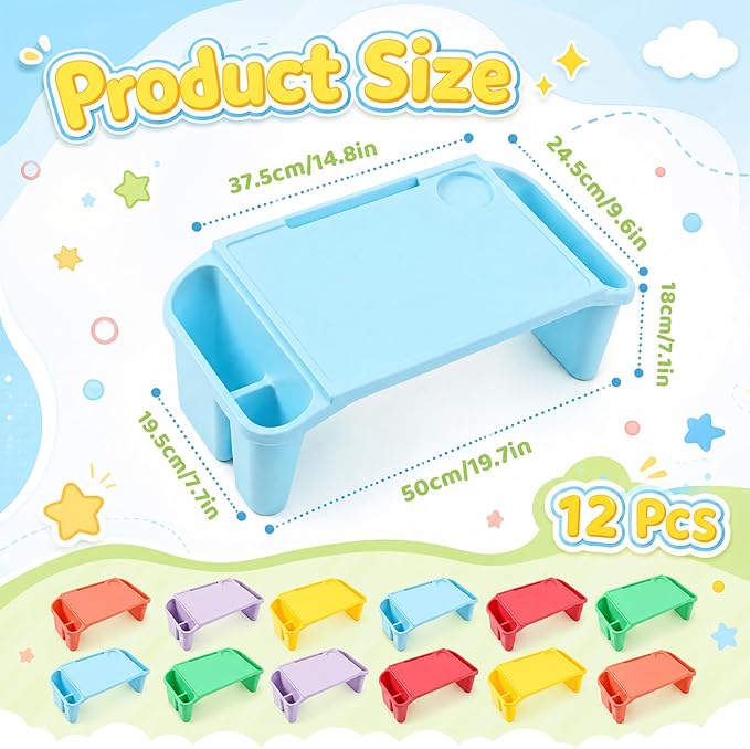 Supervitae 24 Pcs Kids' Lap Desk and Classroom Floor Cushions Set, Including Stackable Lap Tray 19.7 x 14.8 x 7.7'' & Floor Pillow 16'' for Classroom Kindergarten Daycare Nursery (Multicolor)