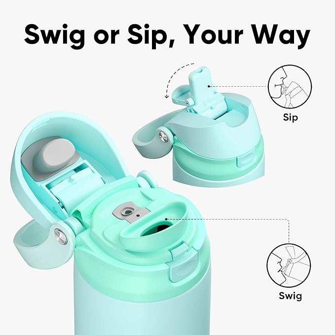ENCOOL Leakproof Insulated Water Bottle with Straw Dual-Sip Water Bottle Bag-Safe Design for Work, Commute & Gym – Keeps Drinks Cold All Day, 24 oz, Ice Blue