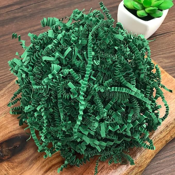 LKQBBSZ 50g Crinkle Cut Paper Shred for Easter Decor Gift Basket Filler, Gift Box Filler Paper Shreds, Raffia Grass for Gift Wrapping (Dark Green)