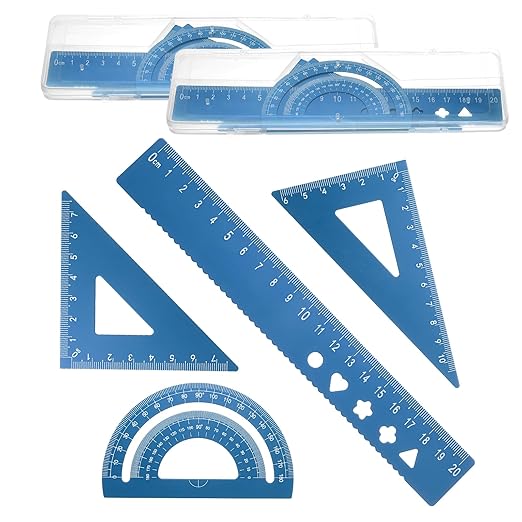 PATIKIL 8 Pcs Geometry Drafting Tool, Aluminum Alloy Geometry Kit Math Tool Includes 20cm L Ruler Protractor Triangles for Drafting Angle Measure Simple Science Experiment, Navy Blue