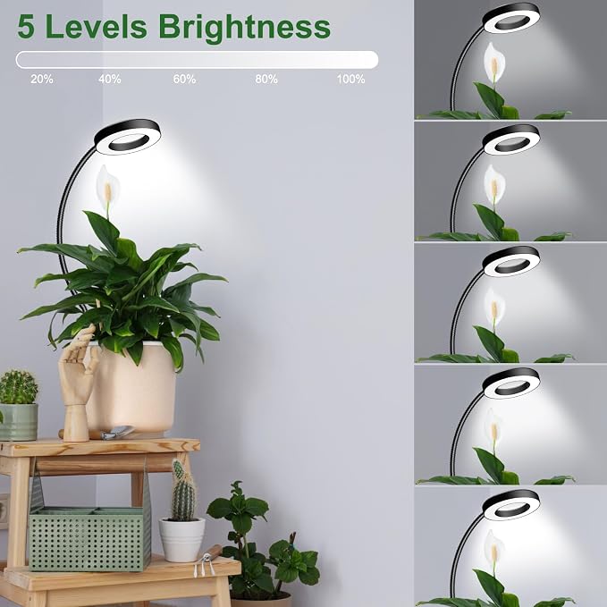 2 in 1 Grow Lights for Indoor Plants, 3 Colors Plant Grow Lights | Plant Lights Indoor Growing with 360° Gooseneck, 48 LEDs Full Spectrum Grow Light, 6/12/16H Timer, 5 Brightness, Black 1 Pack