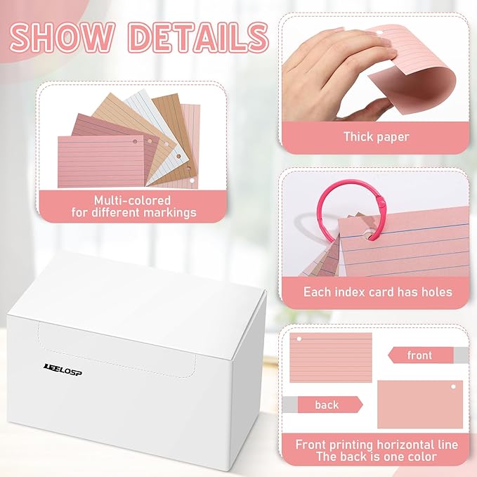 Leelosp 300 Pcs Colored Ruled Index Cards with 6 Rings 180 Gsm Thick Neon Color Study Flash Cards Single Hole Punched Lined Flashcards Studying Notecards One Side for Study(3 x 5 in,Yellow Series)